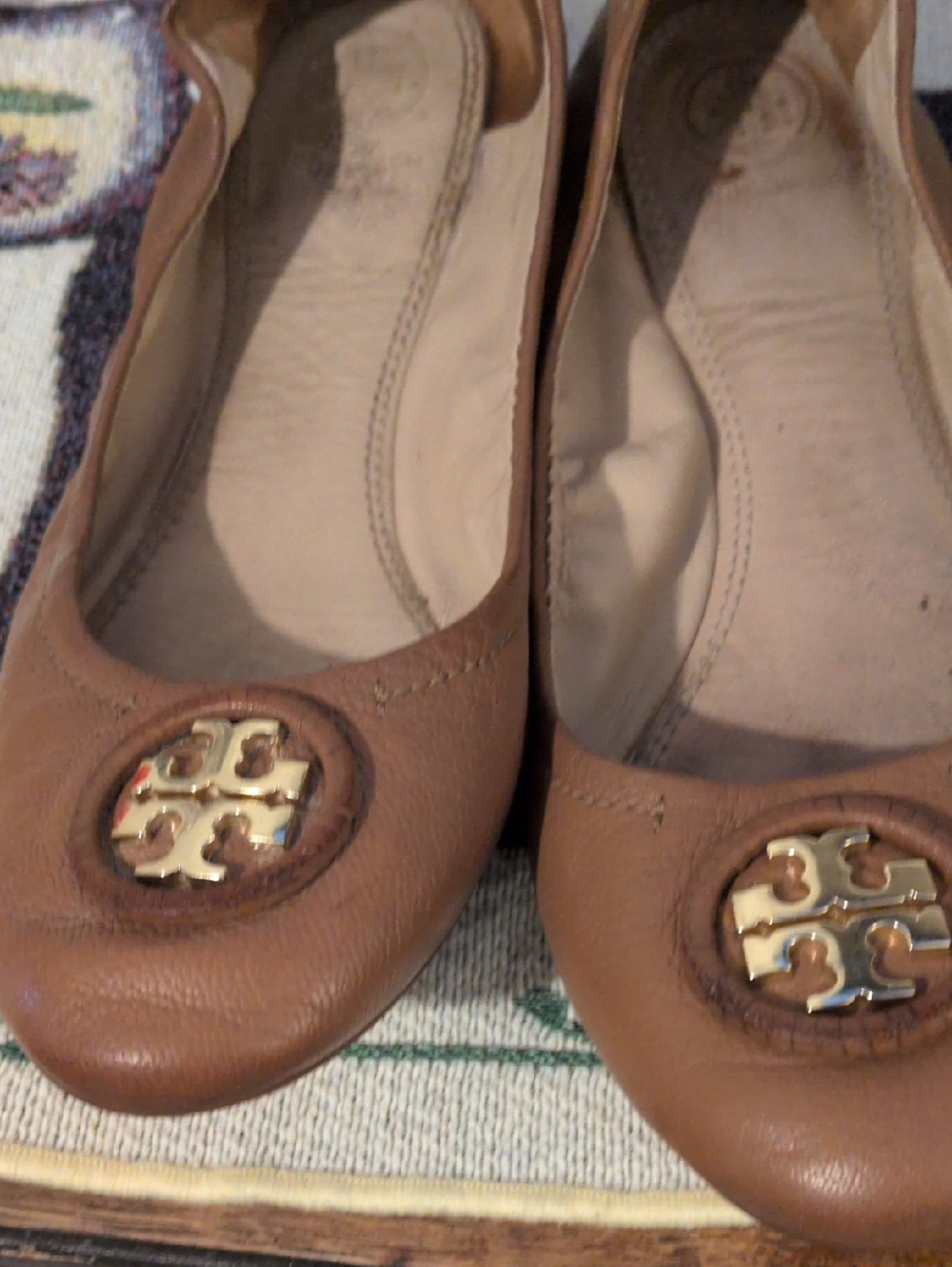 Tory Burch Brown Leather Logo Ballet Flats